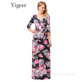 1/2 Sleeve Floral V-neck Wrap Maxi Long Dress
